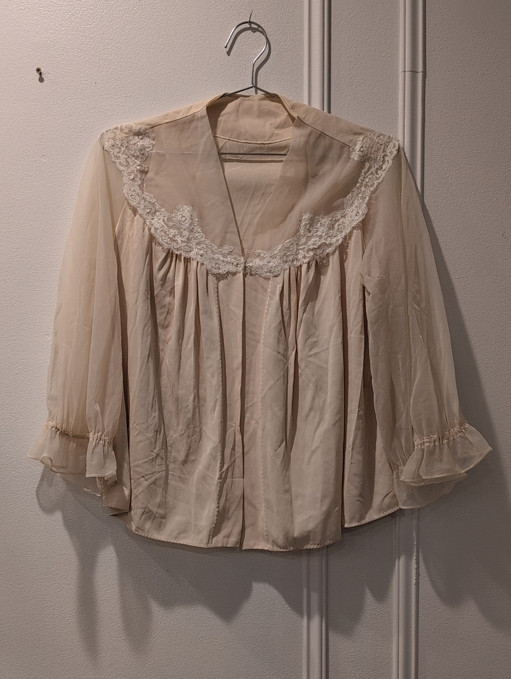 Vanity Fair Ivory Sheer Lace-Trim Blouse
